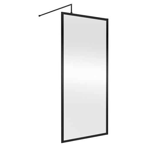 Nuie 900mm x 1850mm Full Outer Frame Wetroom Screen with Matt Black Support Bar - WRFBP1890 Main Image