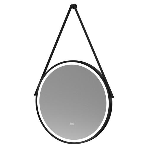 Nuie Black Frame with Black Strap 600mm Round Illuminated LED Mirror with Demister and Touch Sensor - LQ711 Main Image
