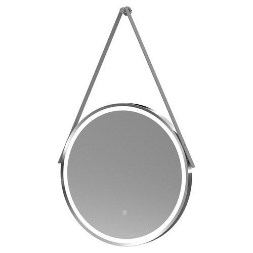 Nuie Chrome Frame with Grey Strap 600mm Round Illuminated LED Mirror with Demister and Touch Sensor - LQ713 Main Image