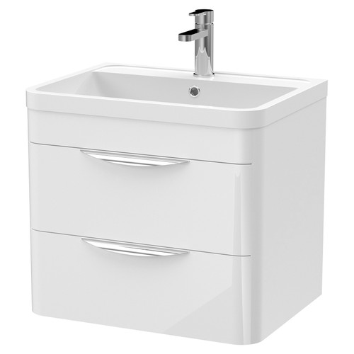 Nuie Parade Gloss White 600mm 2 Drawer Wall Hung Vanity Unit with Polymarble Basin - FPA002 Main Image Nuie Parade Gloss White 600mm 2 Drawer Wall Hung Vanity Unit with Polymarble Basin - FPA002 Main Image