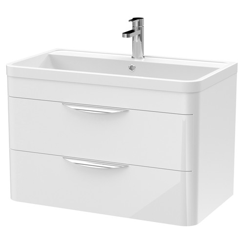 Nuie Parade Gloss White 800mm 2 Drawer Wall Hung Vanity Unit with Polymarble Basin - FPA005 Main Image Nuie Parade Gloss White 800mm 2 Drawer Wall Hung Vanity Unit with Polymarble Basin - FPA005 Main Image