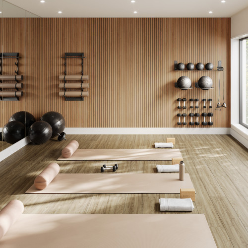 Multipanel Naturepanel Brown Cuneo Oak 2400mm x 598mm Hydro-Lock Tongue & Groove Bathroom Wall Panel Gym Lifestyle View