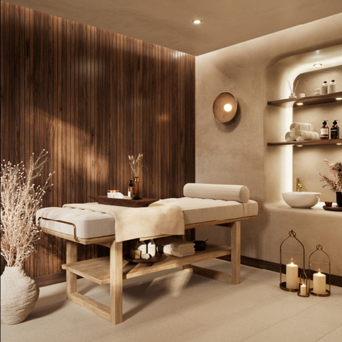 Multipanel Naturepanel Brown Warmia Walnut 2400mm x 598mm Hydro-Lock Tongue & Groove Bathroom Wall Panel Spa Lifestyle View