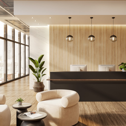 Multipanel Naturepanel Bleached Cuneo Oak 2400mm x 598mm Hydro-Lock Tongue & Groove Bathroom Wall Panel Office Lifestyle View