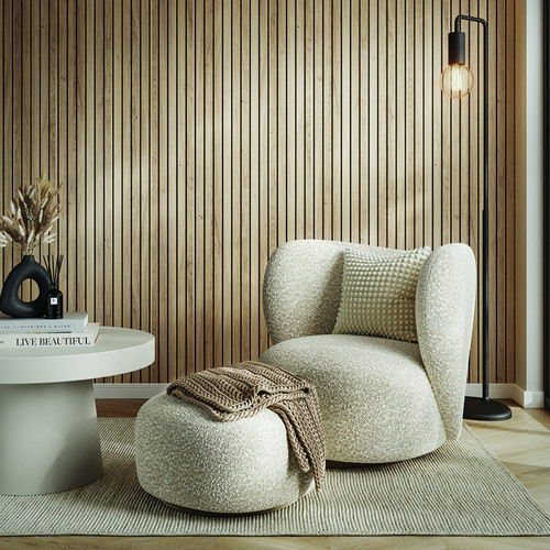 Multipanel Naturepanel Bleached Cuneo Oak 2400mm x 598mm Hydro-Lock Tongue & Groove Bathroom Wall Panel Living Room Lifestyle View
