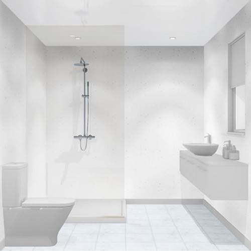 Multipanel Classic White Snow 2400mm x 900mm Hydro-Lock Tongue & Groove Bathroom Wall Panel Shower Room Lifestyle View