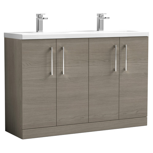 Nuie Arno Solace Oak 1200mm 4 Door Vanity Unit with Twin Polymarble Basin - ARN2503F