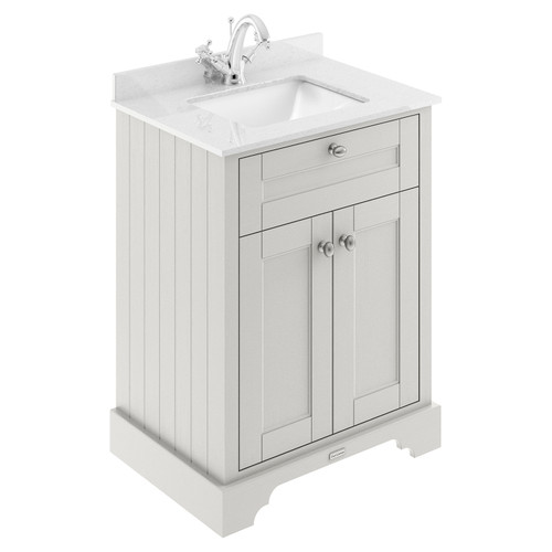 Old London Timeless Sand 600mm 2 Door Vanity Unit with White Marble Top and Square Basin with 1 Tap Hole - LOF422S
