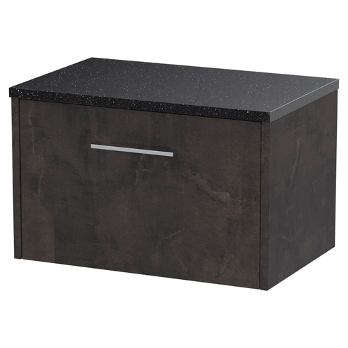 Hudson Reed Juno Metallic Slate 600mm Wall Hung Single Drawer Vanity Unit with Sparkling Black Worktop - JNU2622LSB