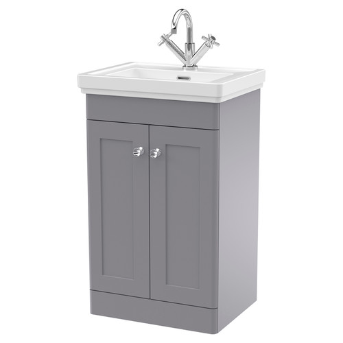 Nuie Classique Satin Grey 500mm 2 Door Floor Standing Vanity Unit and 66mm Profile Basin with 1 Tap Hole - CLC223A