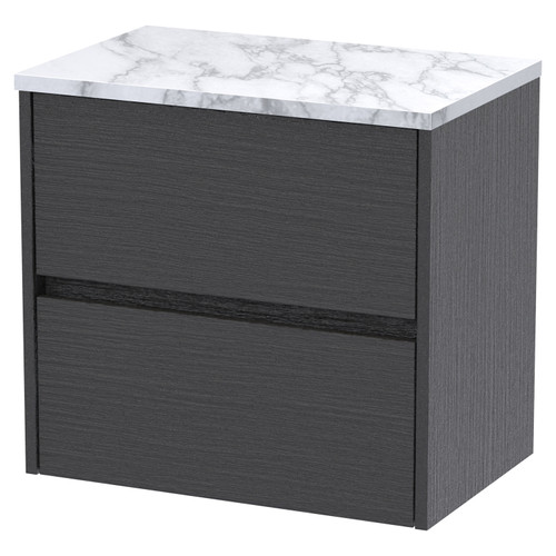 Hudson Reed Havana Graphite Grey 600mm Wall Hung 2 Drawer Vanity Unit with Matt Carrera Marble Laminate Worktop - HAV2204LCM