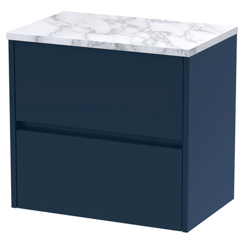 Hudson Reed Havana Midnight Blue 600mm Wall Hung 2 Drawer Vanity Unit with Matt Carrera Marble Laminate Worktop - HAV2904LCM