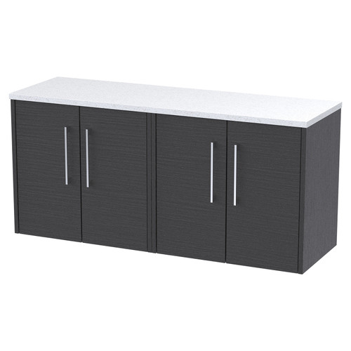 Hudson Reed Juno Graphite Grey 1200mm Wall Hung 4 Door Vanity Unit with Sparkling White Worktop - JNU2223LSW2