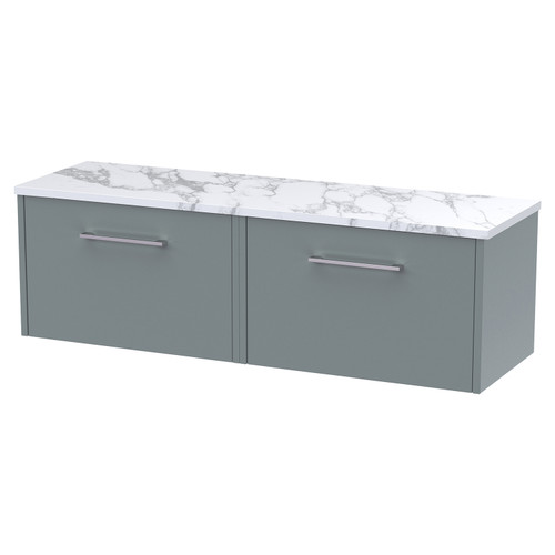 Hudson Reed Juno Coastal Grey 1200mm Wall Hung 2 Drawer Vanity Unit with Matt Carrera Marble Laminate Worktop - JNU2322LCM2