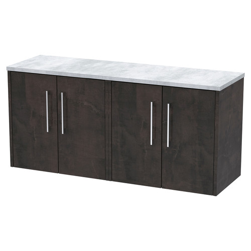Hudson Reed Juno Metallic Slate 1200mm Wall Hung 4 Door Vanity Unit with Bellato Grey Laminate Worktop - JNU2623LBG2