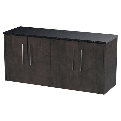 Hudson Reed Juno Metallic Slate 1200mm Wall Hung 4 Door Vanity Unit with Sparkling Black Worktop - JNU2623LSB2