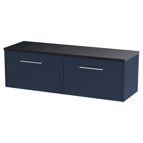 Hudson Reed Juno Midnight Blue 1200mm Wall Hung 2 Drawer Vanity Unit with Sparkling Black Worktop - JNU2922LSB2