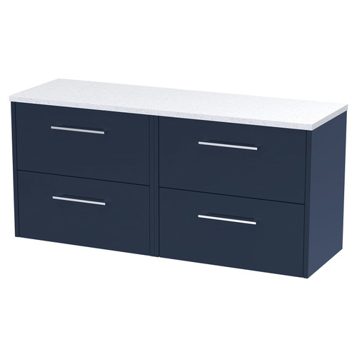 Hudson Reed Juno Midnight Blue 1200mm Wall Hung 4 Drawer Vanity Unit with Sparkling White Worktop - JNU2924LSW2