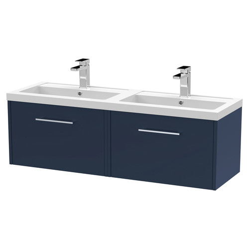 Hudson Reed Juno Midnight Blue 1200mm Wall Hung 2 Drawer Vanity Unit with Double Polymarble Basin - JNU2922C