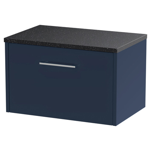 Hudson Reed Juno Midnight Blue 600mm Wall Hung Single Drawer Vanity Unit with Sparkling Black Worktop - JNU2922LSB
