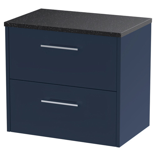 Hudson Reed Juno Midnight Blue 600mm Wall Hung 2 Drawer Vanity Unit with Sparkling Black Worktop - JNU2924LSB