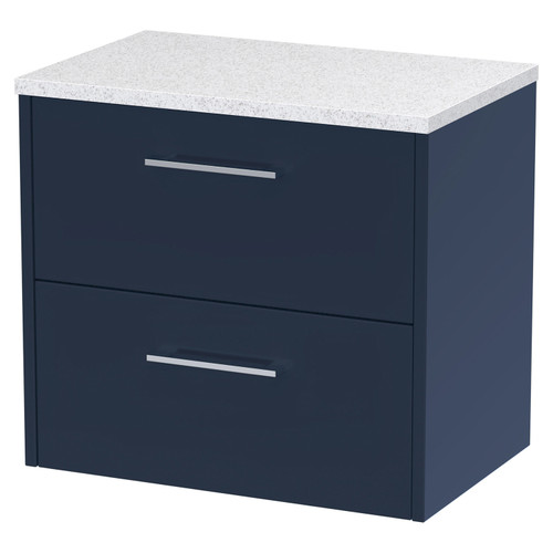 Hudson Reed Juno Midnight Blue 600mm Wall Hung 2 Drawer Vanity Unit with Sparkling White Worktop - JNU2924LSW