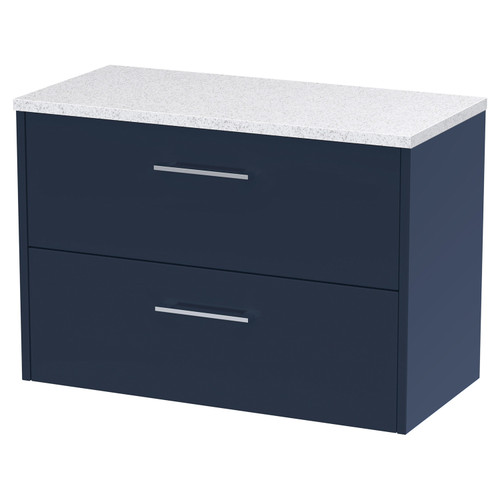 Hudson Reed Juno Midnight Blue 800mm Wall Hung 2 Drawer Vanity Unit with Sparkling White Worktop - JNU2926LSW