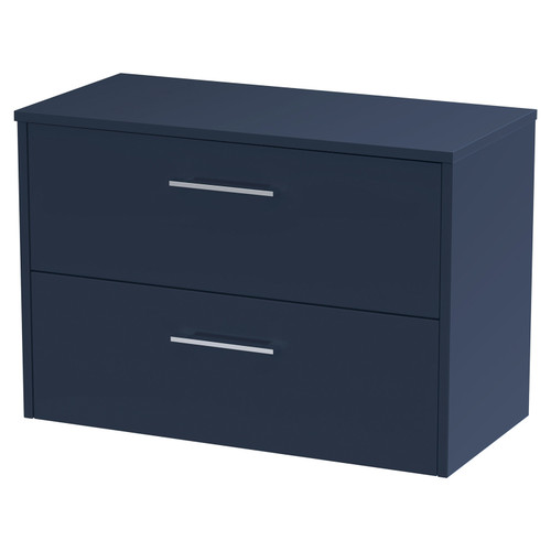 Hudson Reed Juno Midnight Blue 800mm Wall Hung 2 Drawer Vanity Unit and Worktop - JNU2926W
