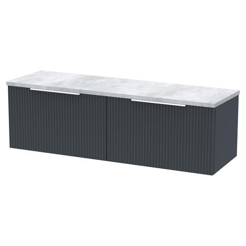 Hudson Reed Fluted Satin Anthracite 1200mm Wall Hung 2 Drawer Vanity Unit with Bellato Grey Laminate Worktop - DFF1494LBG2
