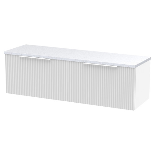 Hudson Reed Fluted Satin White 1200mm Wall Hung 2 Drawer Vanity Unit with Sparkling White Worktop - DFF194LSW2