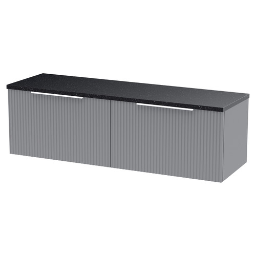 Hudson Reed Fluted Satin Grey 1200mm Wall Hung 2 Drawer Vanity Unit with Sparkling Black Worktop - DFF294LSB2
