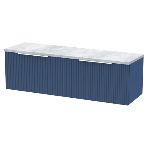 Hudson Reed Fluted Satin Blue 1200mm Wall Hung 2 Drawer Vanity Unit with Bellato Grey Laminate Worktop - DFF394LBG2