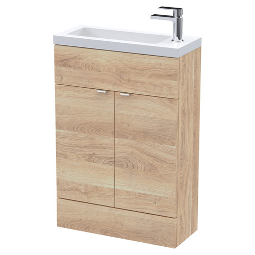 Hudson Reed Fusion Bleached Oak 600mm Slimline 2 Door Vanity Unit and Basin with 1 Tap Hole - CBI3006