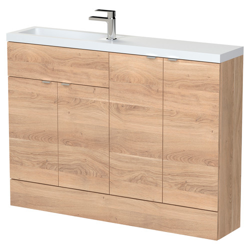 Hudson Reed Fusion Bleached Oak 1200mm Slimline Combination 4 Door Vanity Unit and Basin with 1 Tap Hole - CBI3025