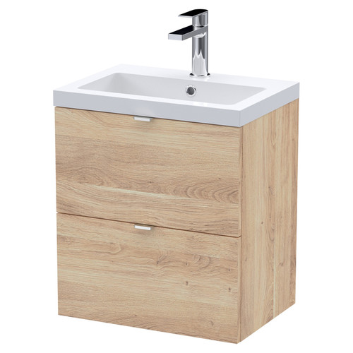 Hudson Reed Fusion Bleached Oak 500mm Wall Hung Full Depth 2 Drawer Vanity Unit and Basin with 1 Tap Hole - CBI3041