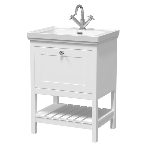Hudson Reed Bexley Pure White 600mm Floor Standing Single Drawer Vanity Unit and Classic Basin with 1 Tap Hole - BEX125A Main Image