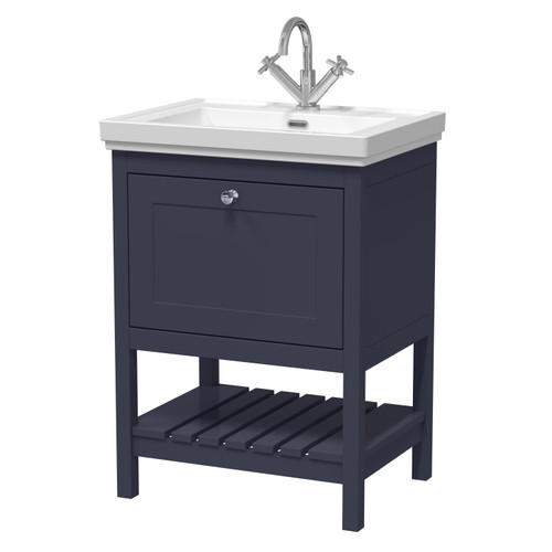 Hudson Reed Bexley Indigo Blue 600mm Floor Standing Single Drawer Vanity Unit and Classic Basin with 1 Tap Hole - BEX325A Main Image