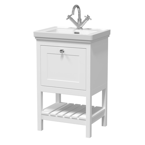Hudson Reed Bexley Pure White 500mm Floor Standing Single Drawer Vanity Unit and Classic Basin with 1 Tap Hole - BEX123A Main Image