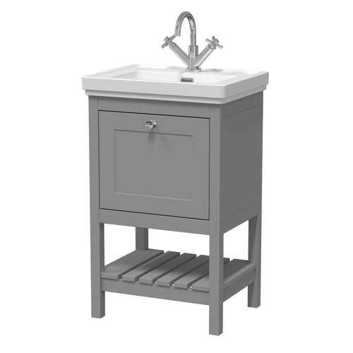 Hudson Reed Bexley Cool Grey 500mm Floor Standing Single Drawer Vanity Unit and Classic Basin with 1 Tap Hole - BEX223A Main Image