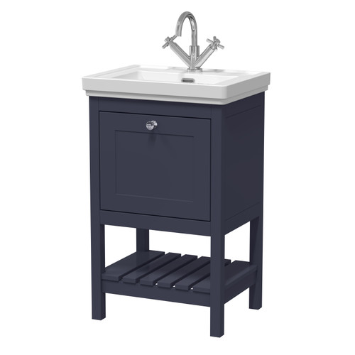 Hudson Reed Bexley Indigo Blue 500mm Floor Standing Single Drawer Vanity Unit and Classic Basin with 1 Tap Hole - BEX323A Main Image