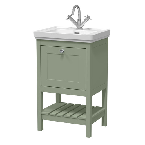Hudson Reed Bexley Fern Green 500mm Floor Standing Single Drawer Vanity Unit and Classic Basin with 1 Tap Hole - BEX823A Main Image