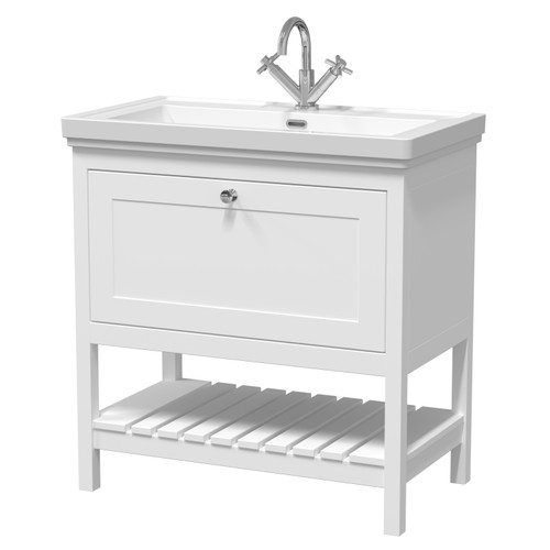 Hudson Reed Bexley Pure White 800mm Floor Standing Single Drawer Vanity Unit and Classic Basin with 1 Tap Hole - BEX127A Main Image