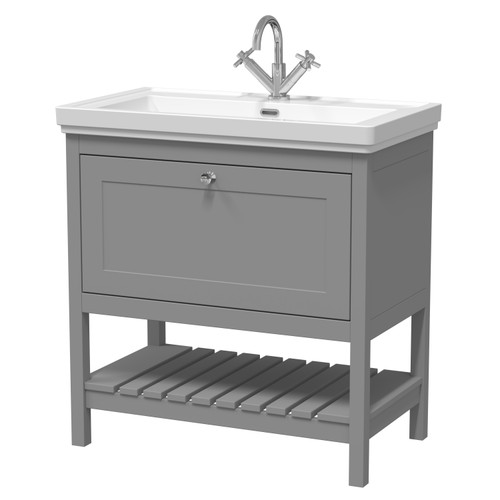 Hudson Reed Bexley Cool Grey 800mm Floor Standing Single Drawer Vanity Unit and Classic Basin with 1 Tap Hole - BEX227A Main Image