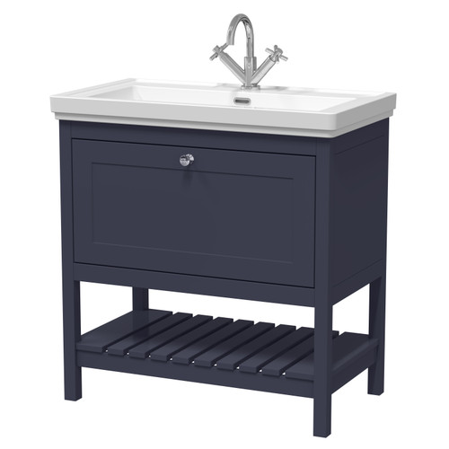 Hudson Reed Bexley Indigo Blue 800mm Floor Standing Single Drawer Vanity Unit and Classic Basin with 1 Tap Hole - BEX327A Main Image