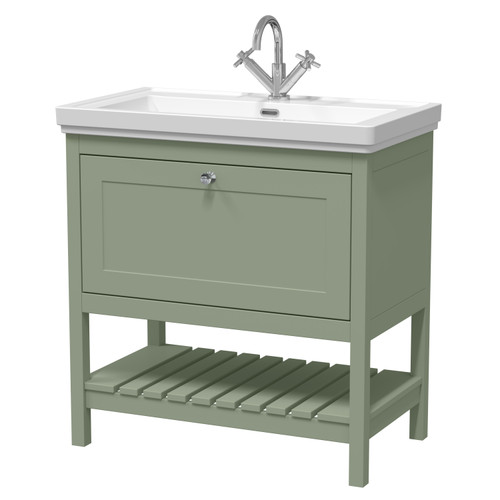 Hudson Reed Bexley Fern Green 800mm Floor Standing Single Drawer Vanity Unit and Classic Basin with 1 Tap Hole - BEX827A Main Image