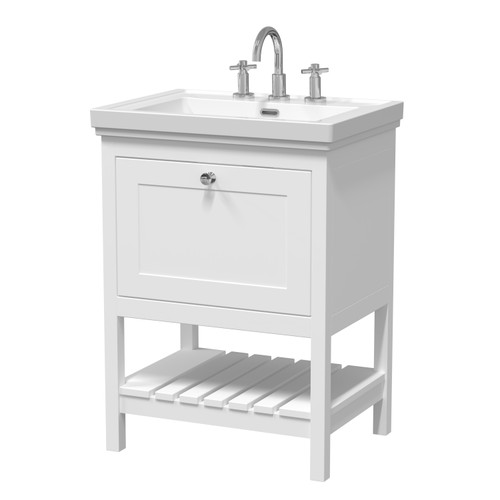 Hudson Reed Bexley Pure White 600mm Floor Standing Single Drawer Vanity Unit and Classic Basin with 3 Tap Holes - BEX125B Main Image