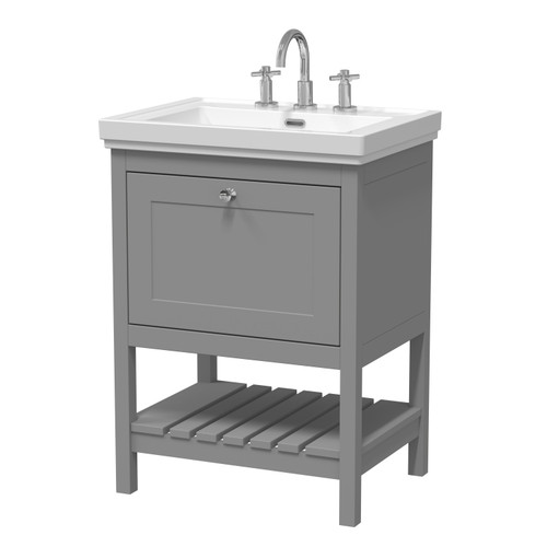 Hudson Reed Bexley Cool Grey 600mm Floor Standing Single Drawer Vanity Unit and Classic Basin with 3 Tap Holes - BEX225B Main Image