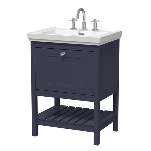Hudson Reed Bexley Indigo Blue 600mm Floor Standing Single Drawer Vanity Unit and Classic Basin with 3 Tap Holes - BEX325B Main Image