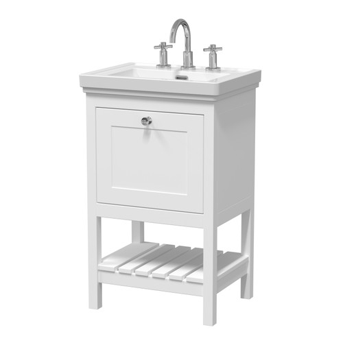Hudson Reed Bexley Pure White 500mm Floor Standing Single Drawer Vanity Unit and Classic Basin with 3 Tap Holes - BEX123B Main Image