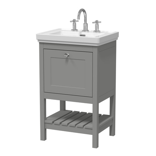 Hudson Reed Bexley Cool Grey 500mm Floor Standing Single Drawer Vanity Unit and Classic Basin with 3 Tap Holes - BEX223B Main Image